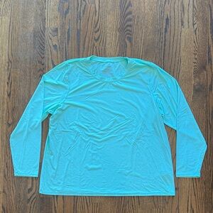 L.L. Bean Aqua Blue Green SunSmart® UPF 50+ Sun Long Sleeve Swim Top Shirt 1X